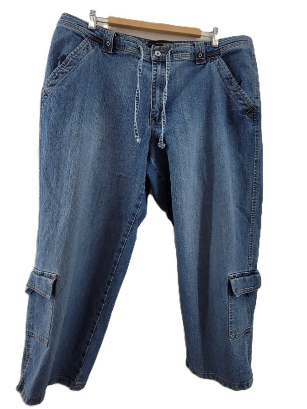 Vintage Venezia Cropped Jeans Womens 18 Blue Stretch Denim Cargo Utility Hong K
